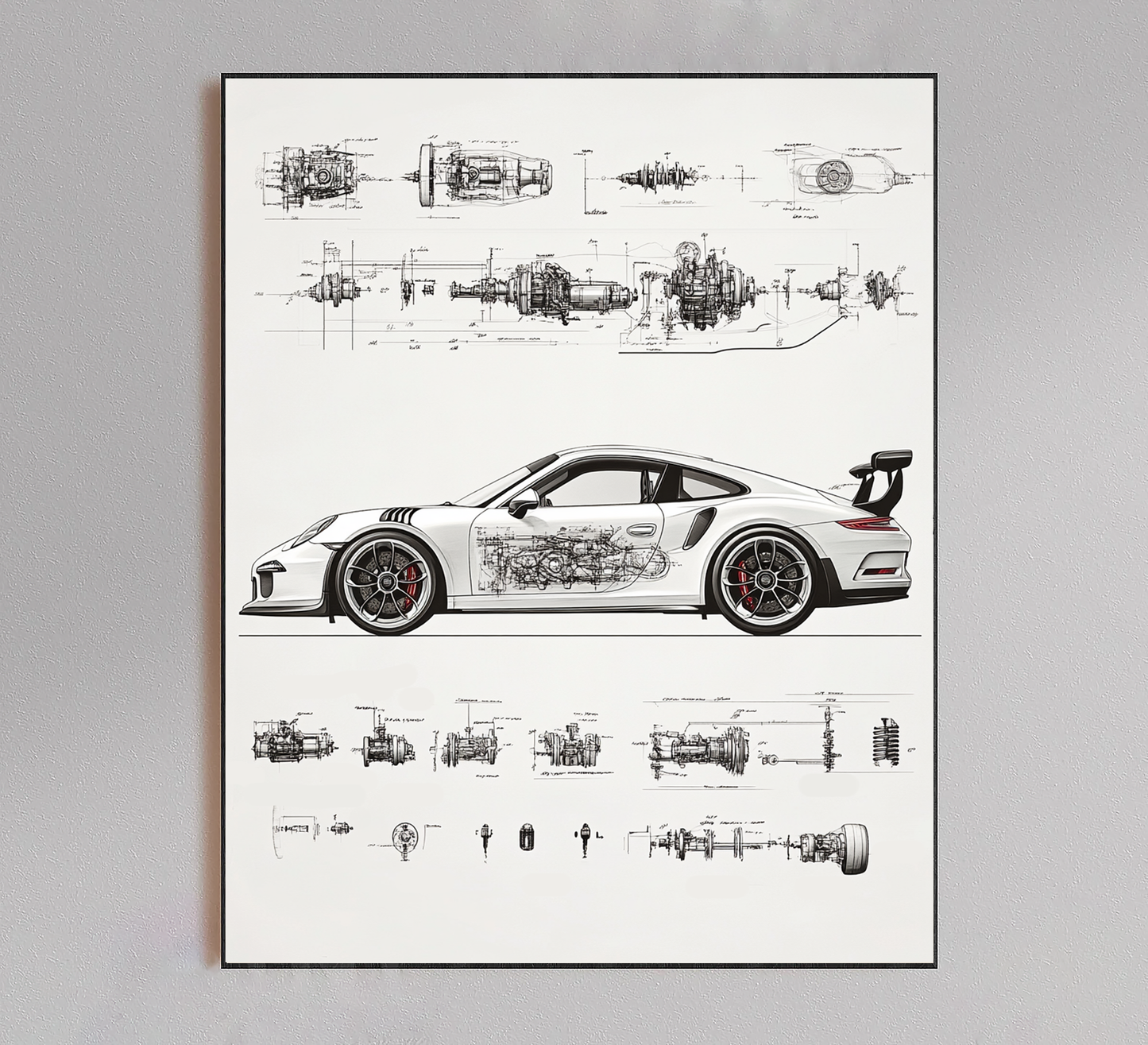 Minimalist Porsche Patent Blueprint Poster