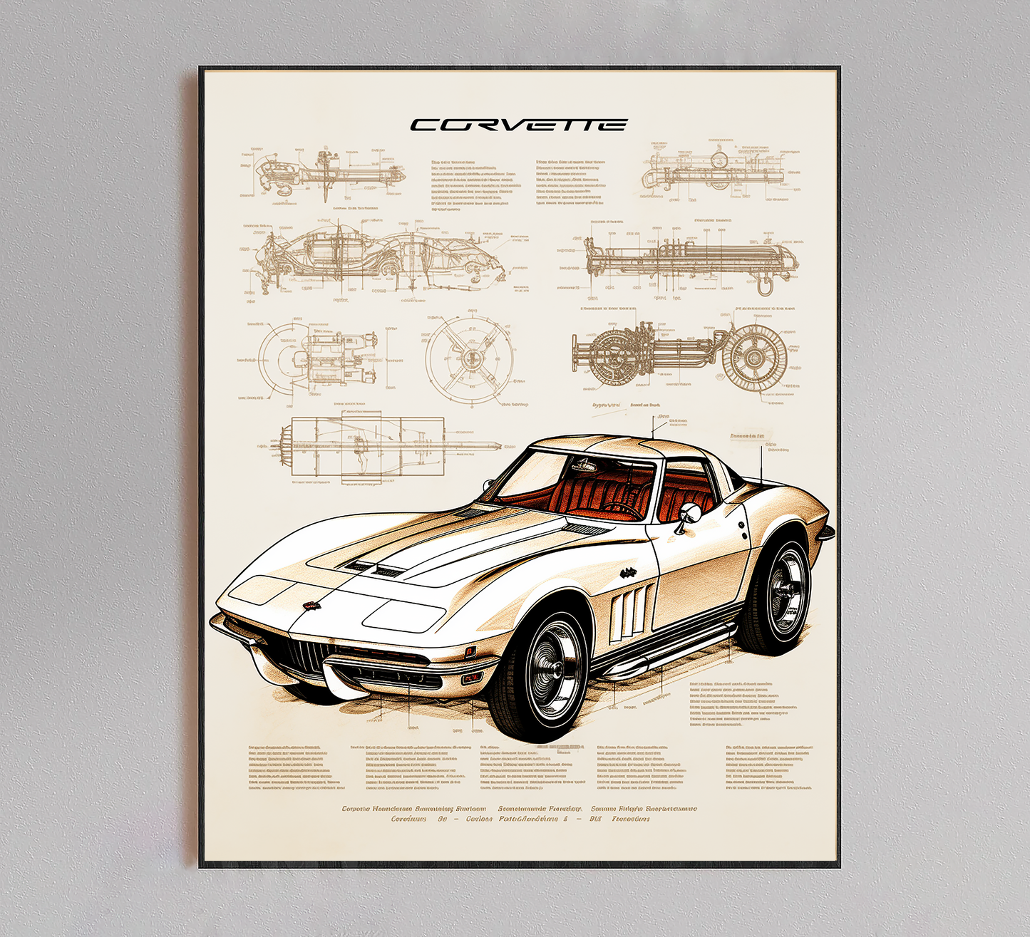 Classic 1970 Corvette Stingray Blueprint Poster