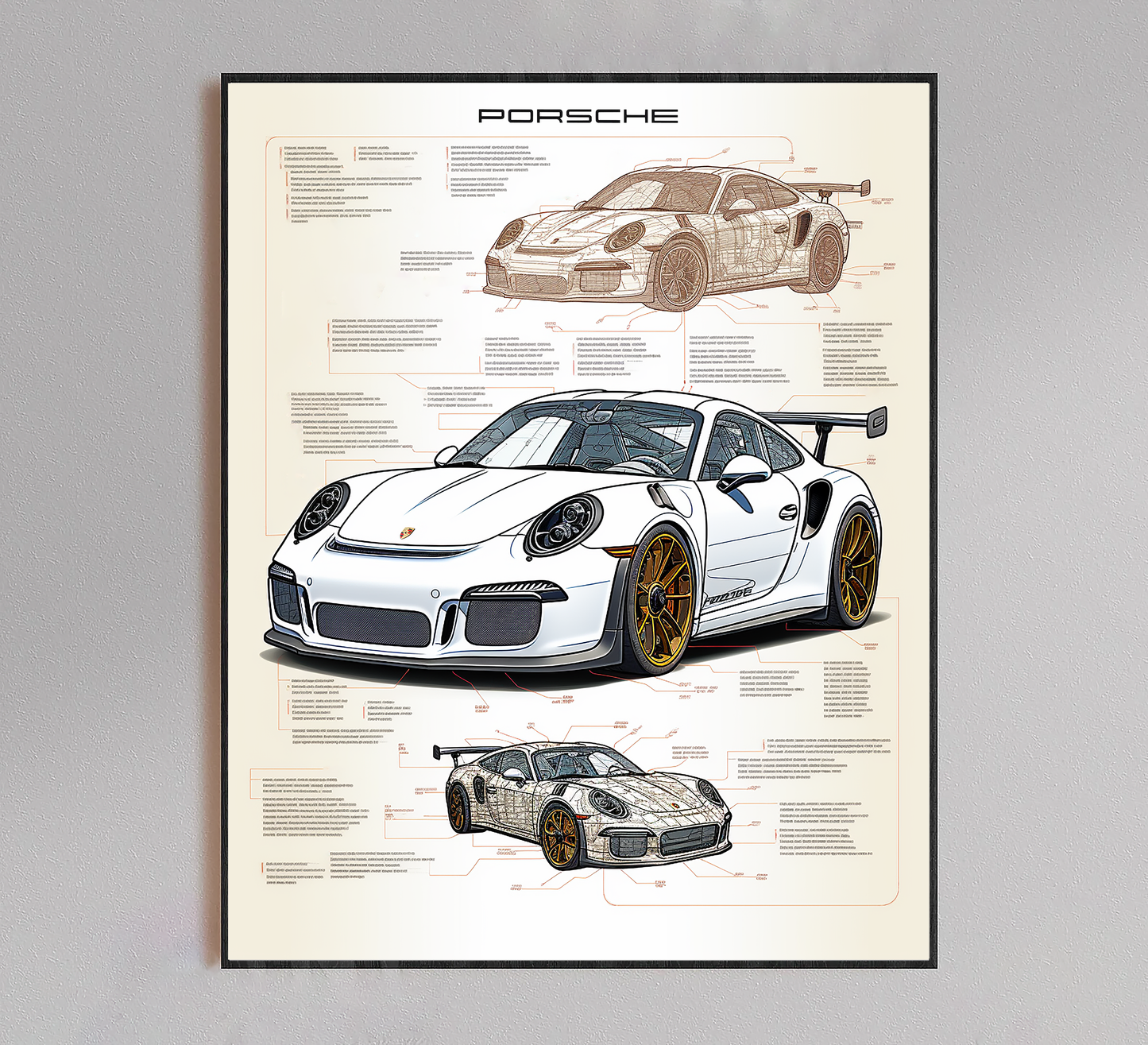 Porsche GT3 RS Blueprint Poster