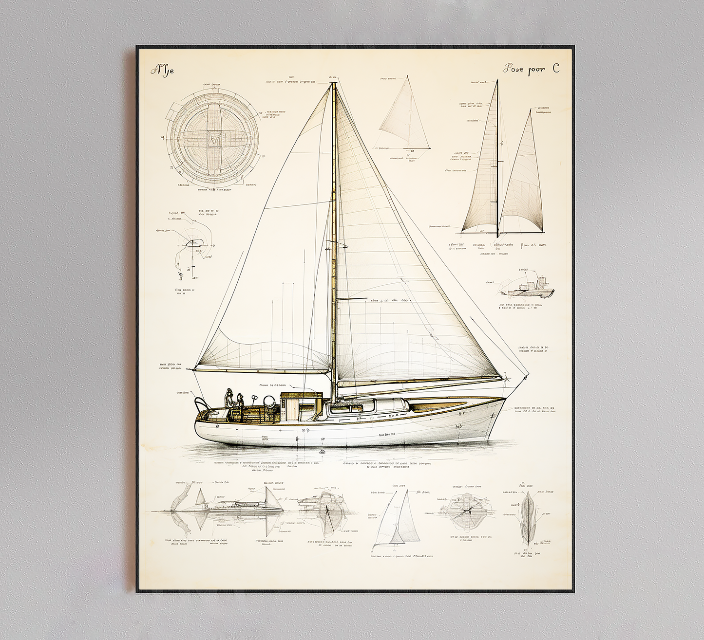 Sail Boat Blueprint Poster