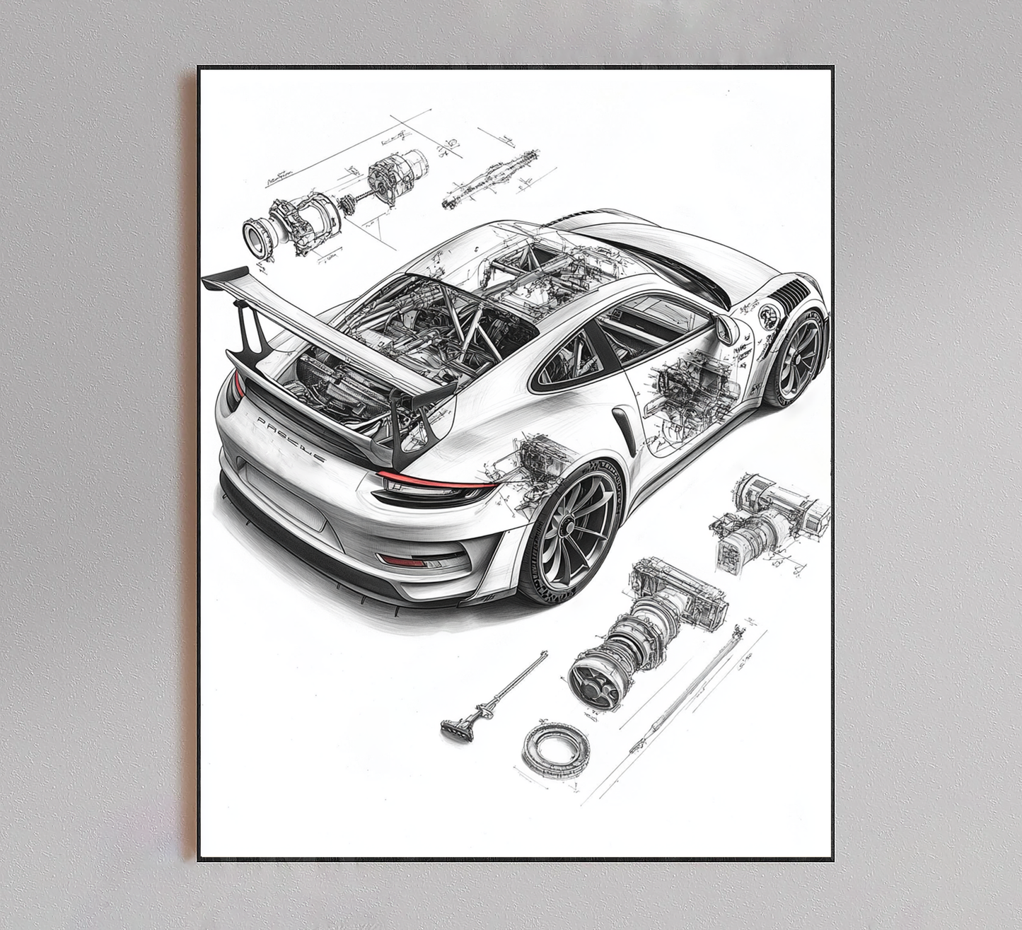 Minimalist Porsche Blueprint Poster