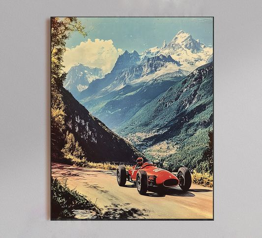 Formula 1 Race Vintage Mountain Poster