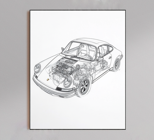 Porsche 911 Vintage Blueprint Poster