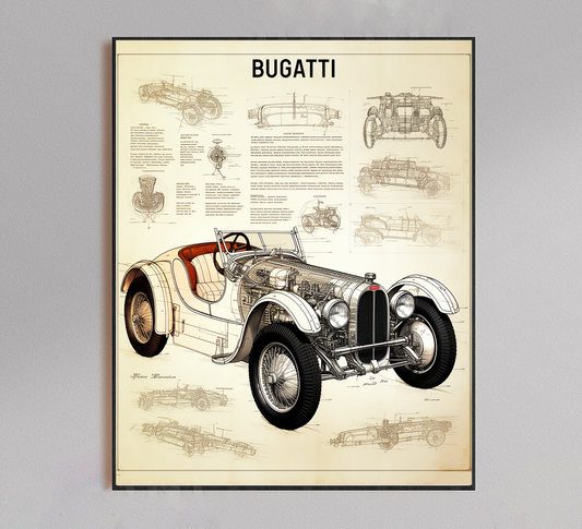 Bugatti Vintage Blueprint Poster