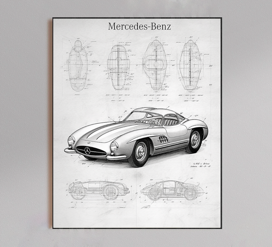 Mercedes-Benz 300 SLR Blueprint Poster