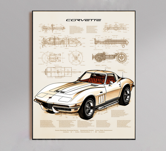 Classic 1970 Corvette Stingray Blueprint Poster