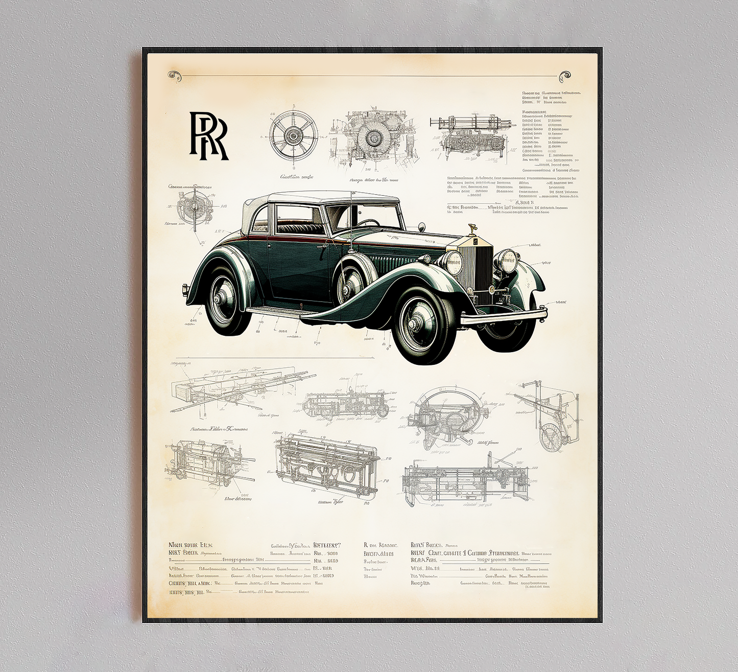Rolls Royce Classic Blueprint Poster