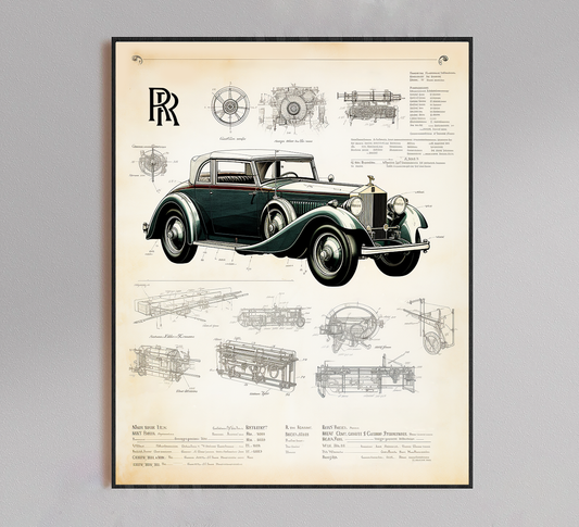 Rolls Royce Classic Blueprint Poster