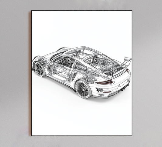 Porsche 911  Blueprint Poster