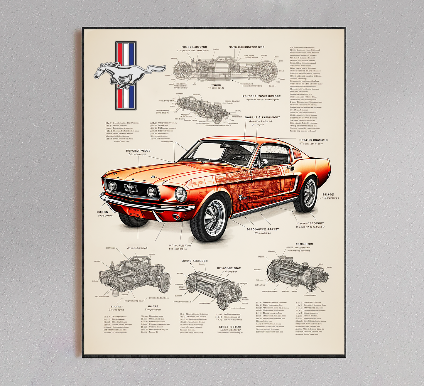 Shelby Mustang Vintage Blueprint Poster