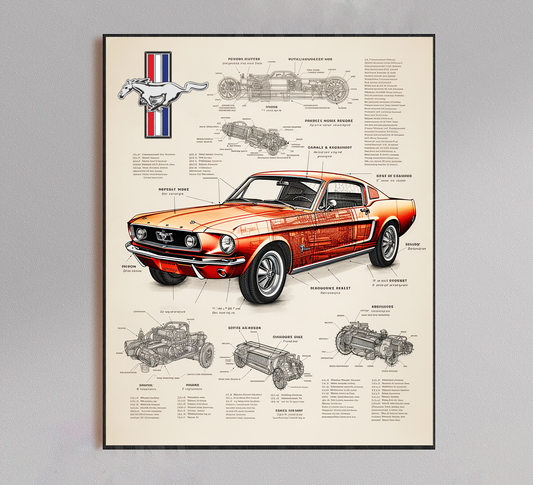 Shelby Mustang Vintage Blueprint Poster