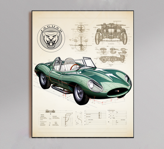 Jaguar D-Type Blueprint Poster