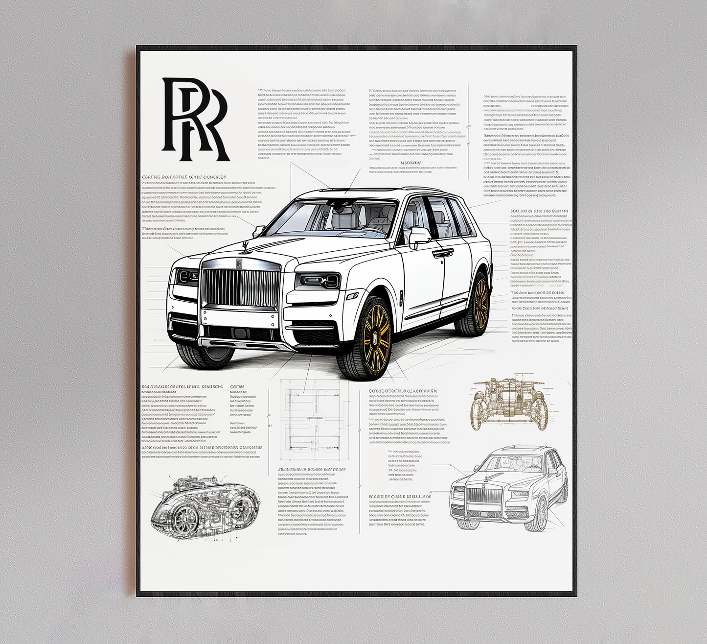 Rolls Royce Cullinan Blueprint Poster