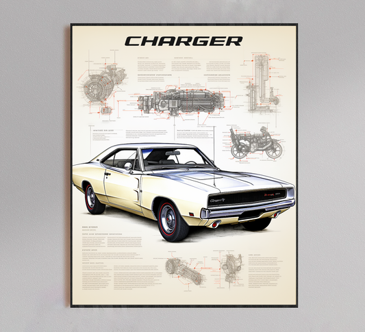 Dodge Charger Blueprint Poster