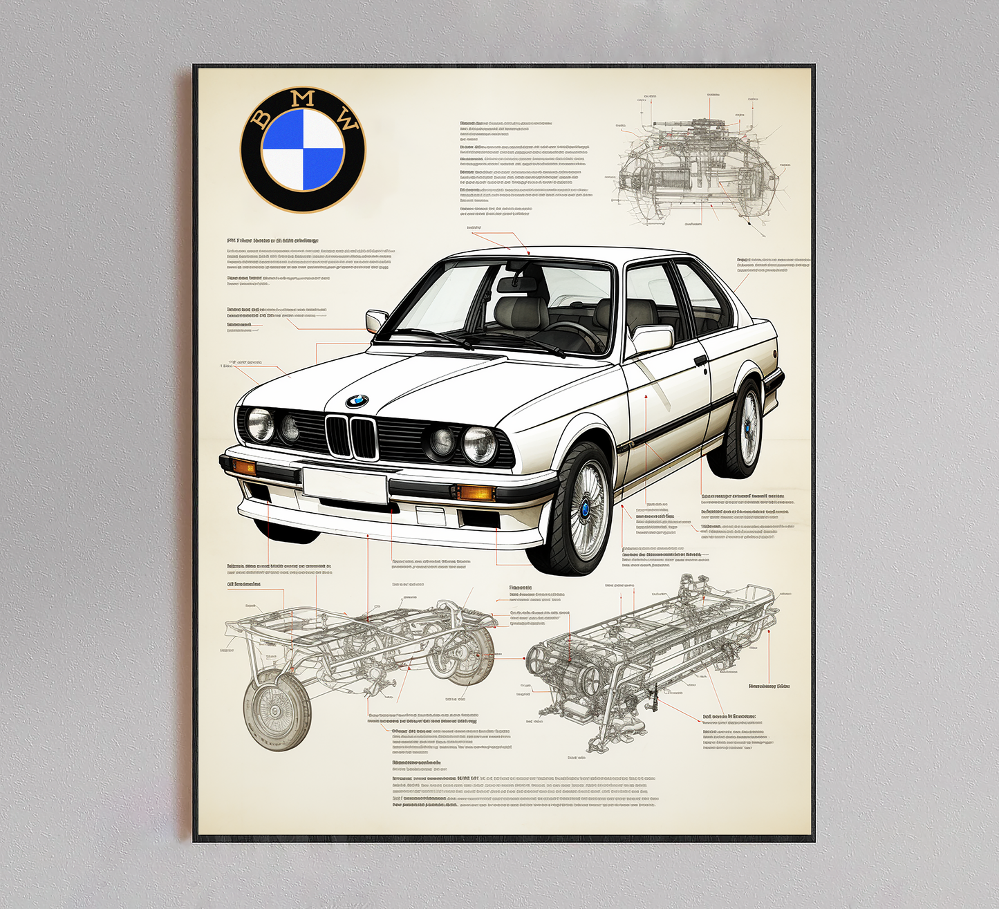BMW E30 Blueprint Poster