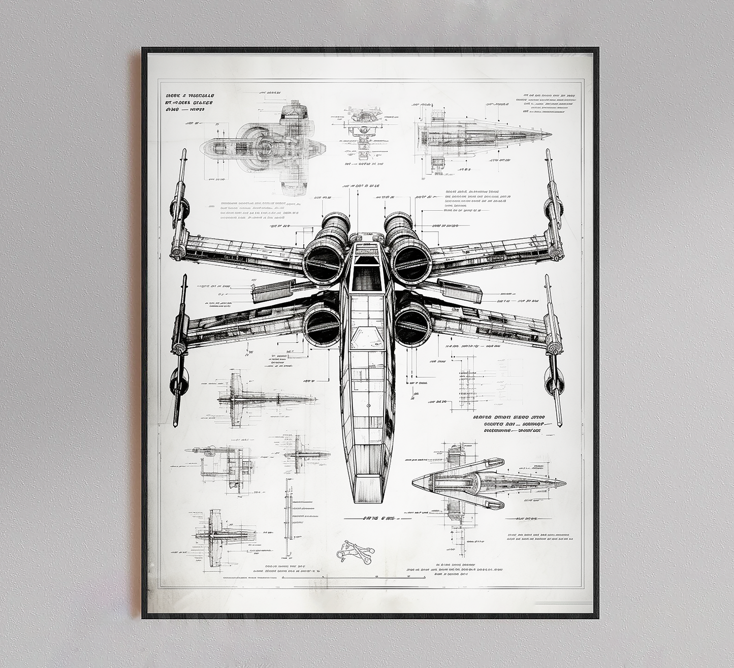 X-Wing Star Fighter Blueprint Poster