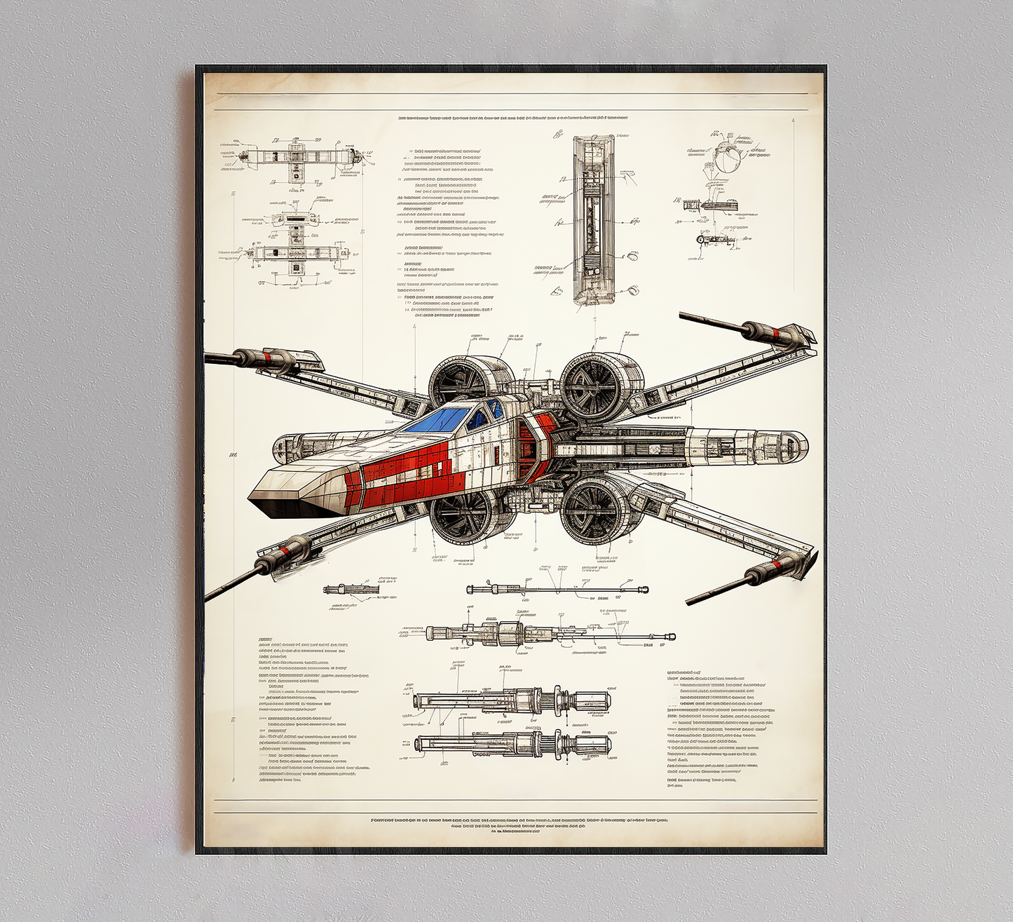 X-Wing Star Fighter Blueprint Poster