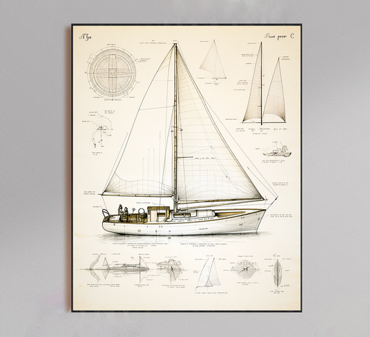 Sail Boat Blueprint Poster