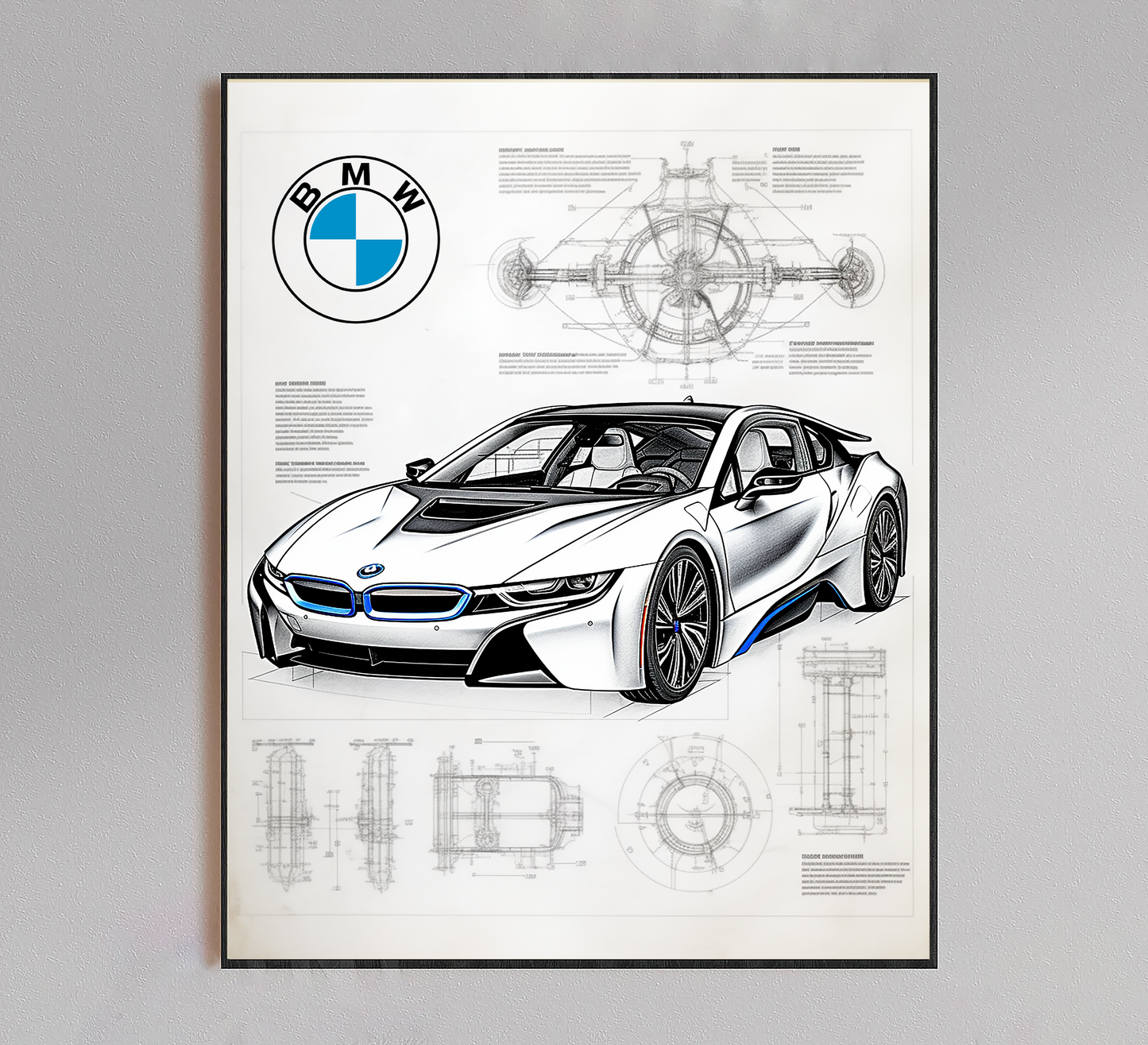 BMW I8 Blueprint Poster