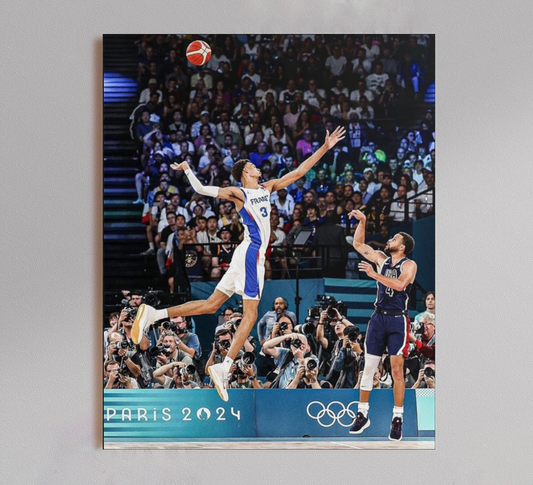 Steph Curry Olympic Shot Over Wembanyama Poster