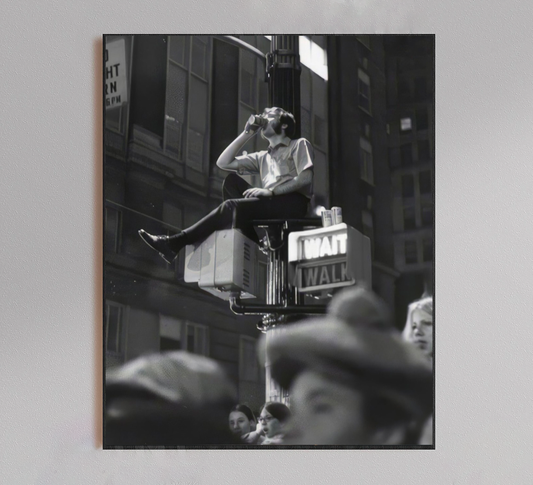 Man Sitting at Traffic Light Drinking (NY 1970s) Poster