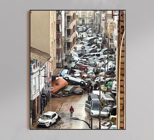 Valencia Spain Car Pile Up Poster